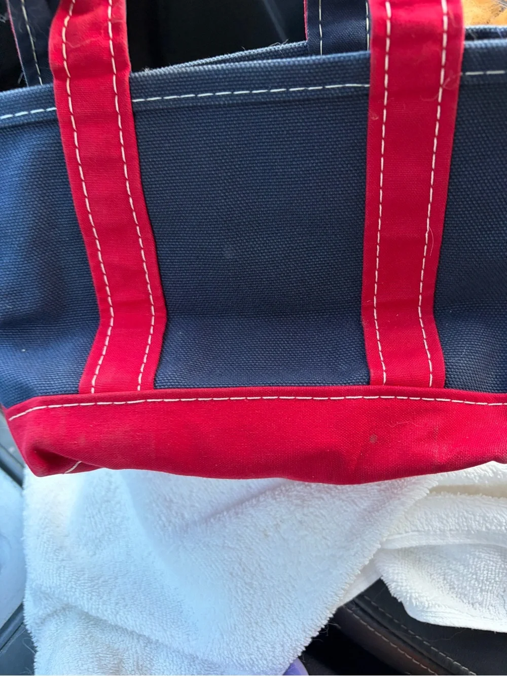 L.L. Bean Navy and Red Personalized “Ian” mini Boat & Tote with Boy Embroidery